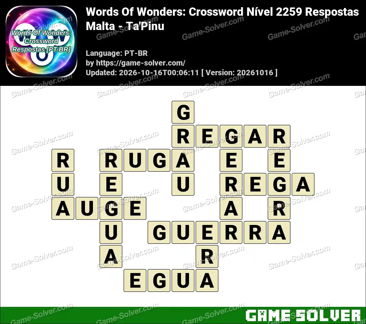 Words Of Wonders: Crossword Nível 2259 Respostas – Malta – Ta’Pinu